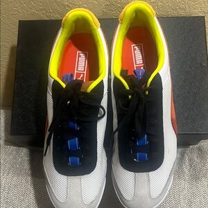 Puma White and Orange Men's Sneakers with Black Laces